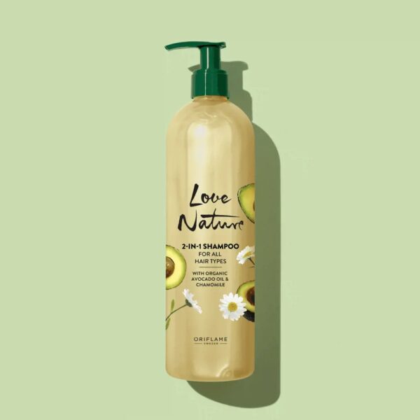 Love Nature Organic Avocado Oil and Chamomile Extract 2 in 1 Shampoo for All Hair Types